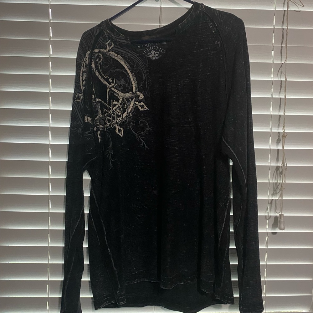 COPY - Affliction Shirt Mens Large Black Y2K Cross Grunge Goth V Neck Long Slee…